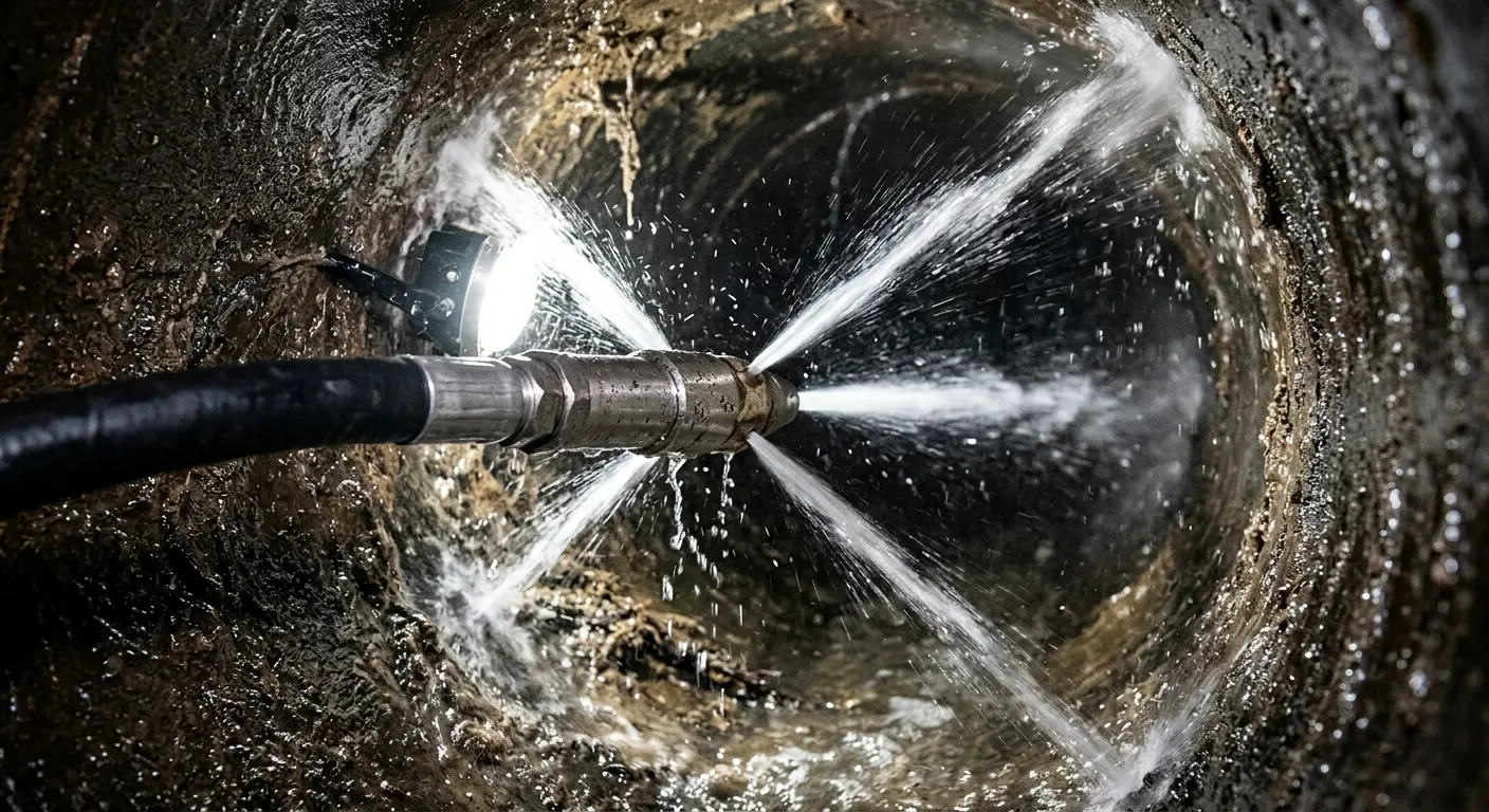 High-pressure hydro jetting nozzle cleaning sewer pipe for Storm Drain Cleaning in Palmetto Bay